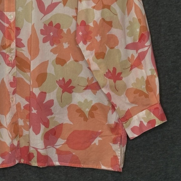 Liz Claiborne Woman 2X Blouse Button Front Floral Print 100% Cotton Long Sleeve - Picture 4 of 15